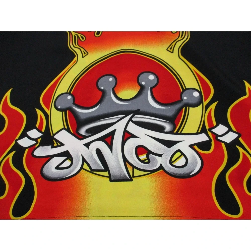 JNCO Shirt Mens Extra Large Black Red Flame Crown Graphic Button Up Skater Y2K